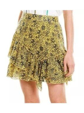 $295 Derek Lam 10 Crosby Floral Tiered Skirt Marigold Yellow Blue Size 6 NWT